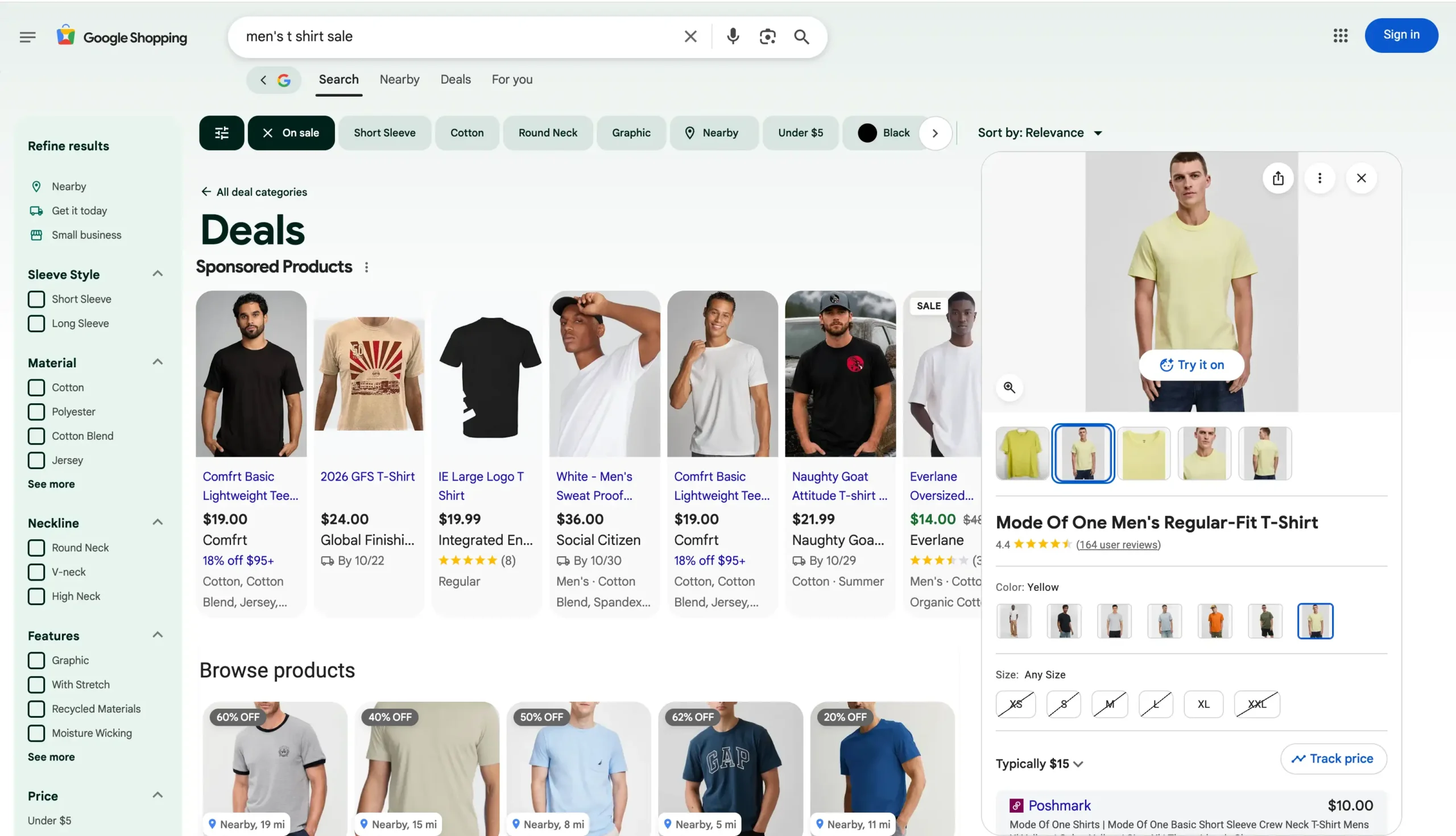 Google shopping search result of ments t shirt page. Shown to pitcure how we approach our Clothing Product Discovery Service.