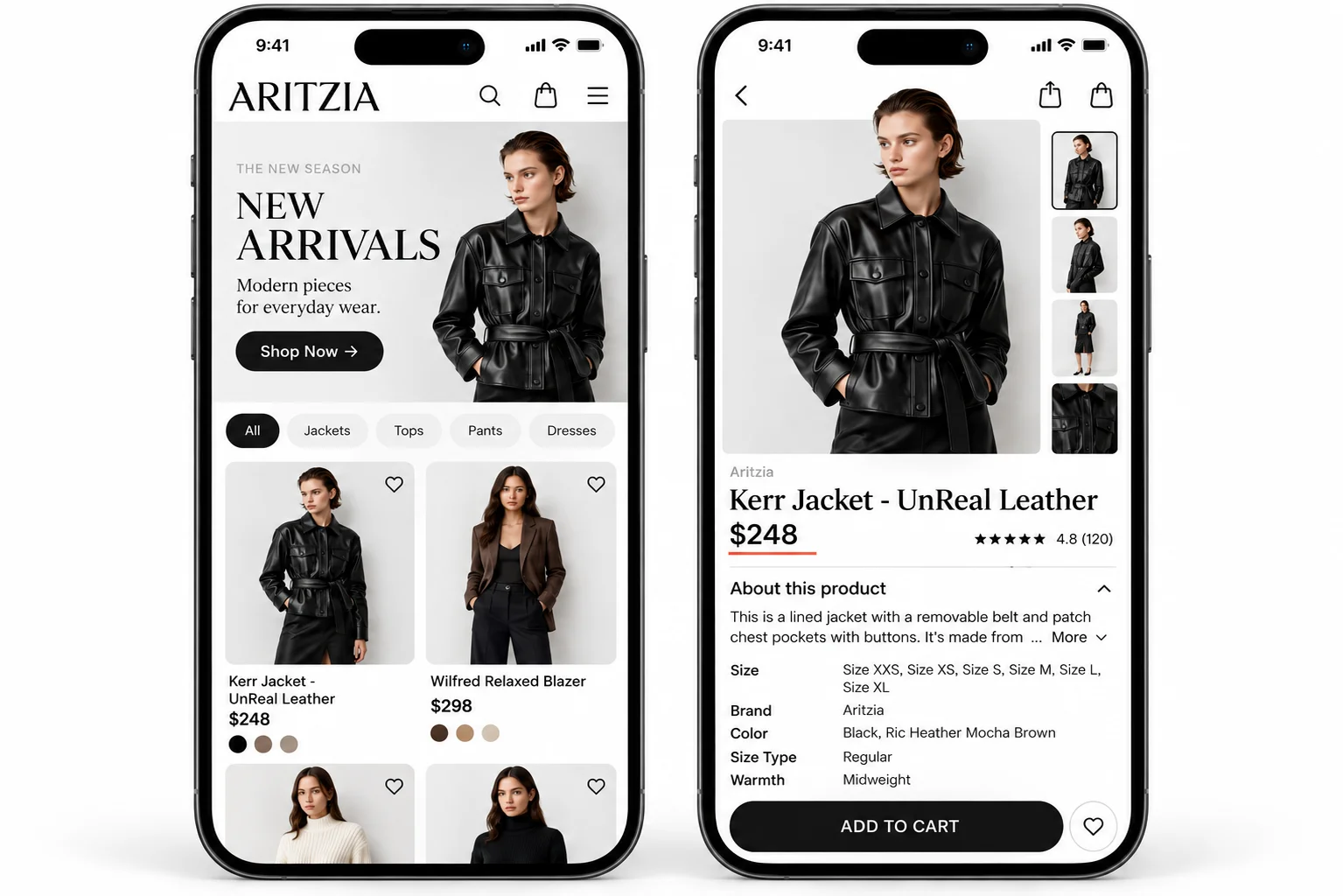 Google shop search result page of a womans black leather jacket with product details highlighted to make people understand what we do for our Ecommerce Technical Seo Service.