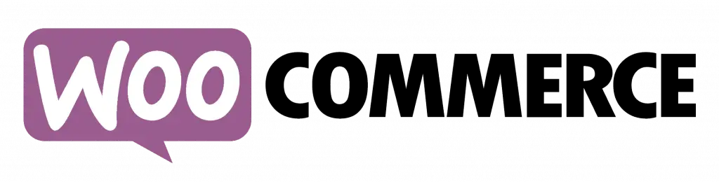 Woo commerce text of their logo on a transparent background.